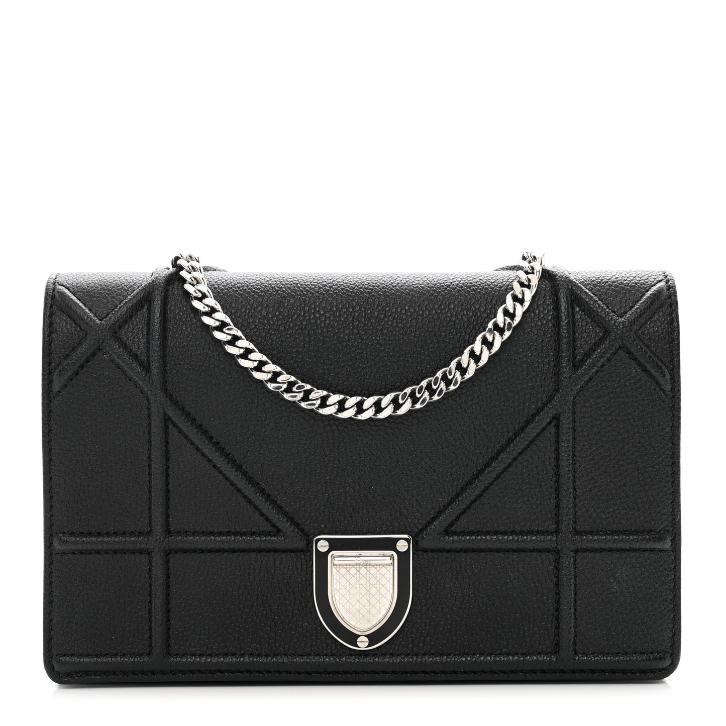 Grained Calfskin Diorama Wallet on Chain Pouch Black