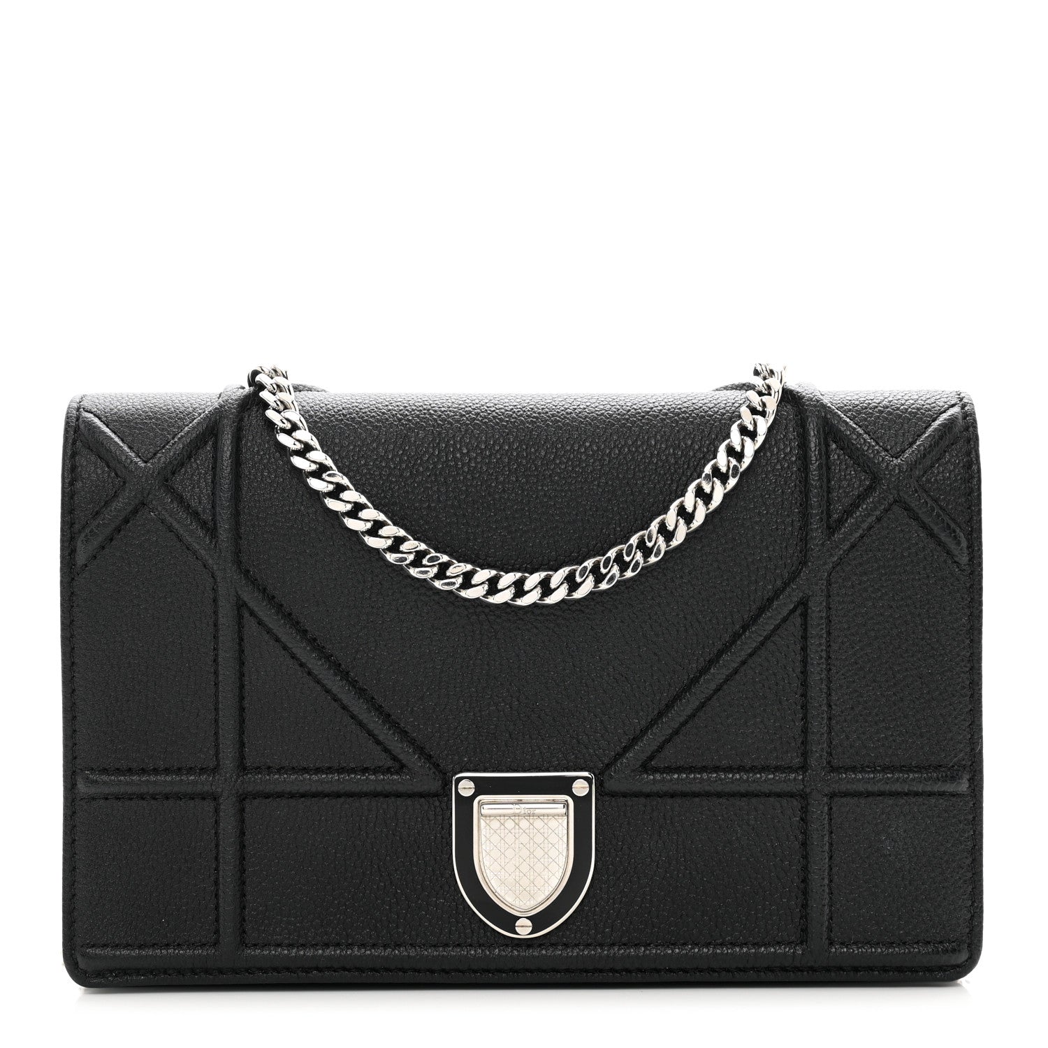 Christian Dior Grained Calfskin Diorama Wallet on Chain Pouch Black 1 of 10