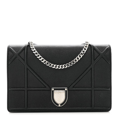Christian Dior Grained Calfskin Diorama Wallet on Chain Pouch Black 1 of 10