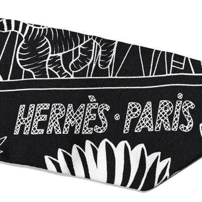 Hermes Silk Animapolis Twilly Black White 5 of 5