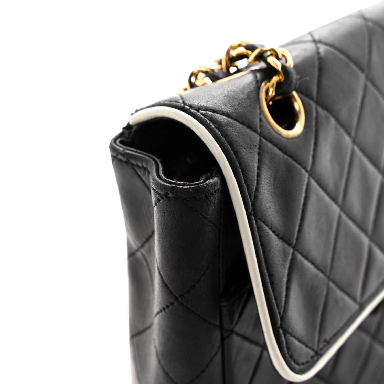 Chanel Lambskin Quilted Single Flap Black White 11 of 15