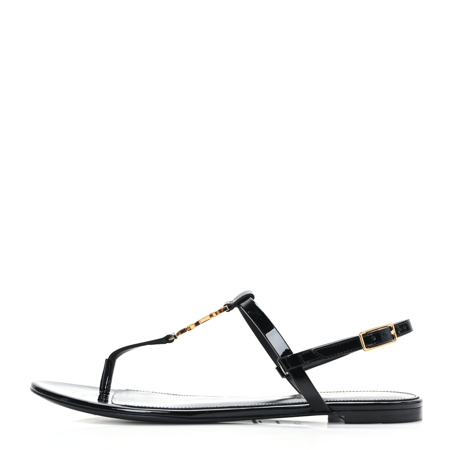 Patent Calfskin Cassandra Monogram Sandals 37.5 Black