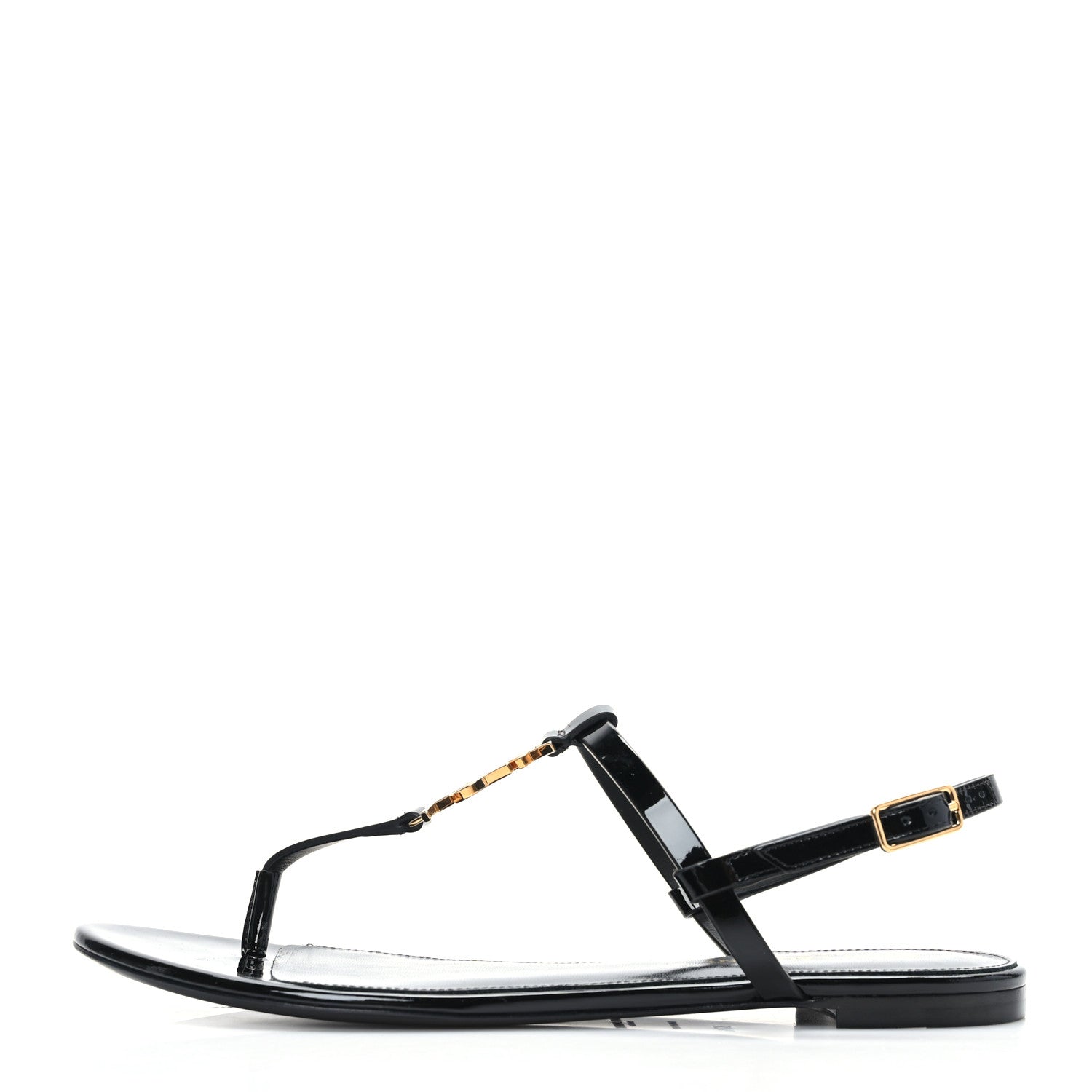Saint Laurent Patent Calfskin Cassandra Monogram Sandals 37.5 Black 1 of 8