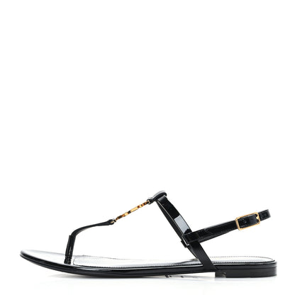 Saint Laurent Patent Calfskin Cassandra Monogram Sandals 37.5 Black 1 of 8