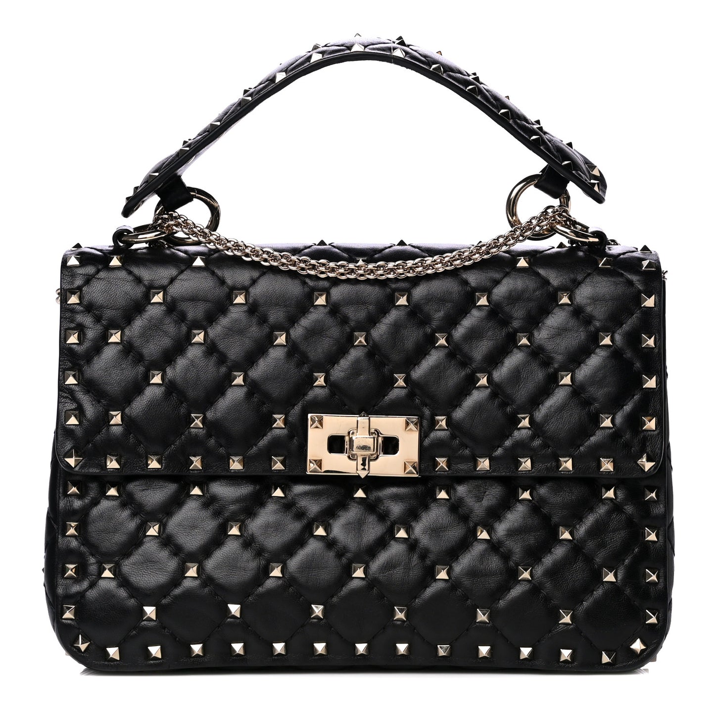 Lambskin Medium Rockstud Spike Shoulder Bag Black