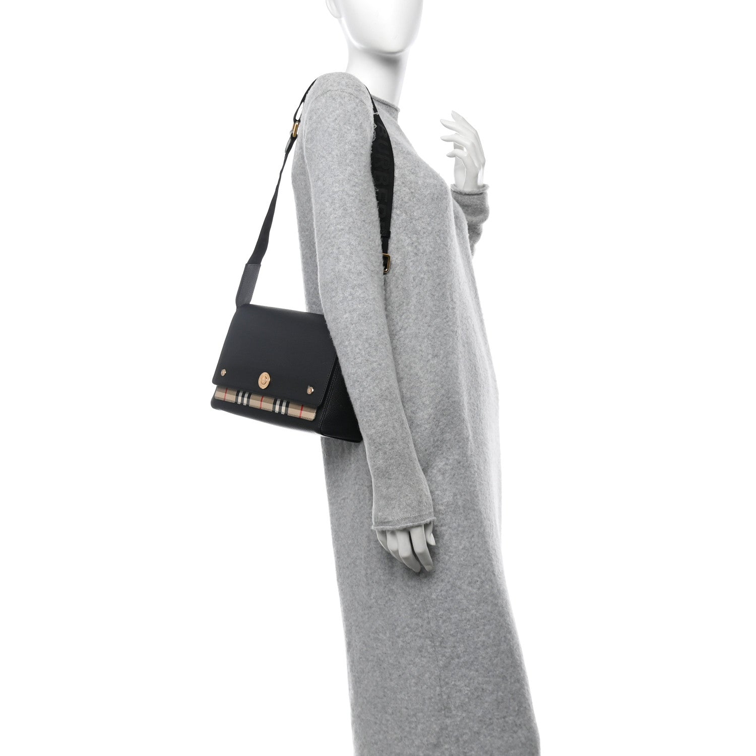 Burberry Grainy Calfskin Vintage Check Note Crossbody Bag Black 2 of 10