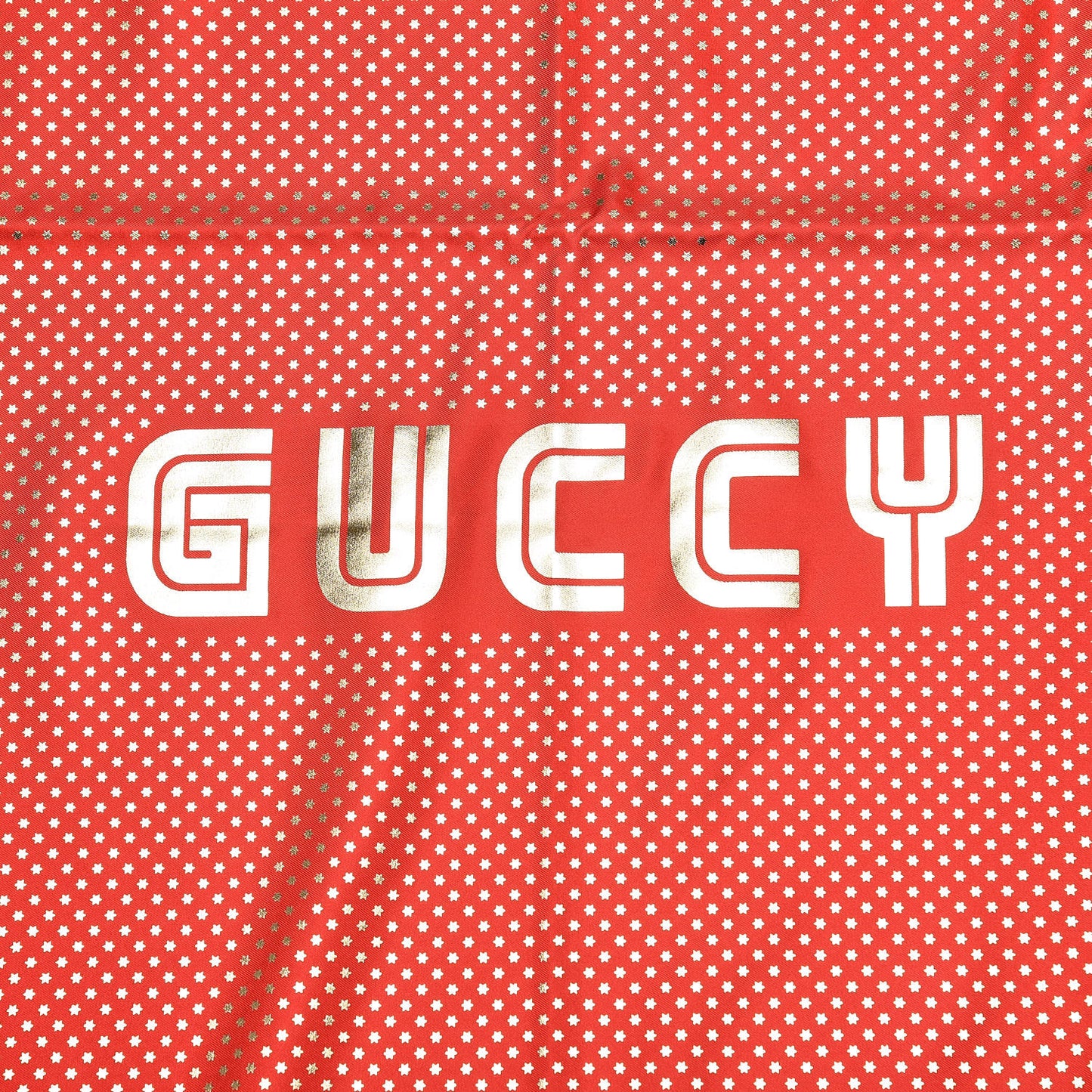 X SEGA Silk GUCCY Stars Print Square Scarf Flame Red Gold
