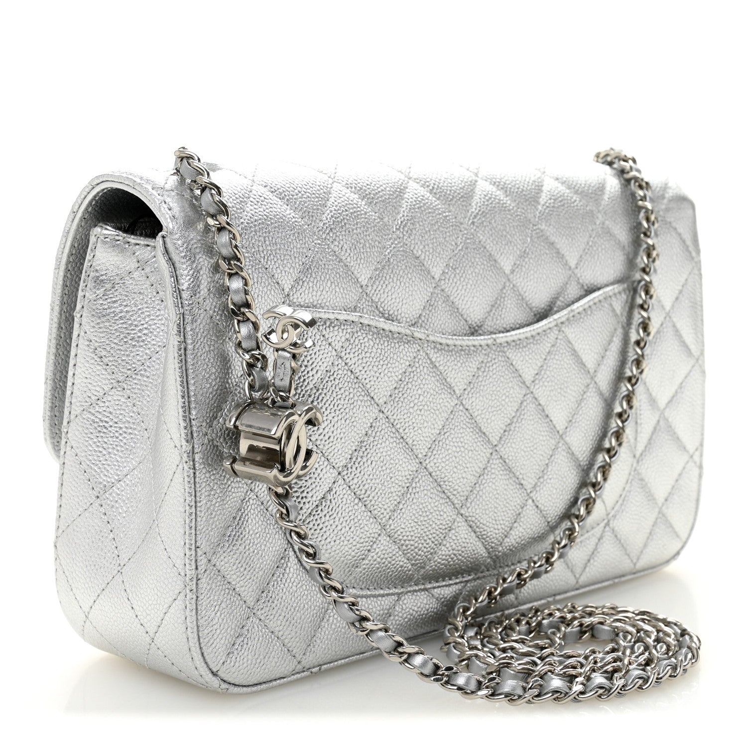 Chanel Metallic Caviar Quilted Medium CC Slide Flap Silver Silver 3 of 11