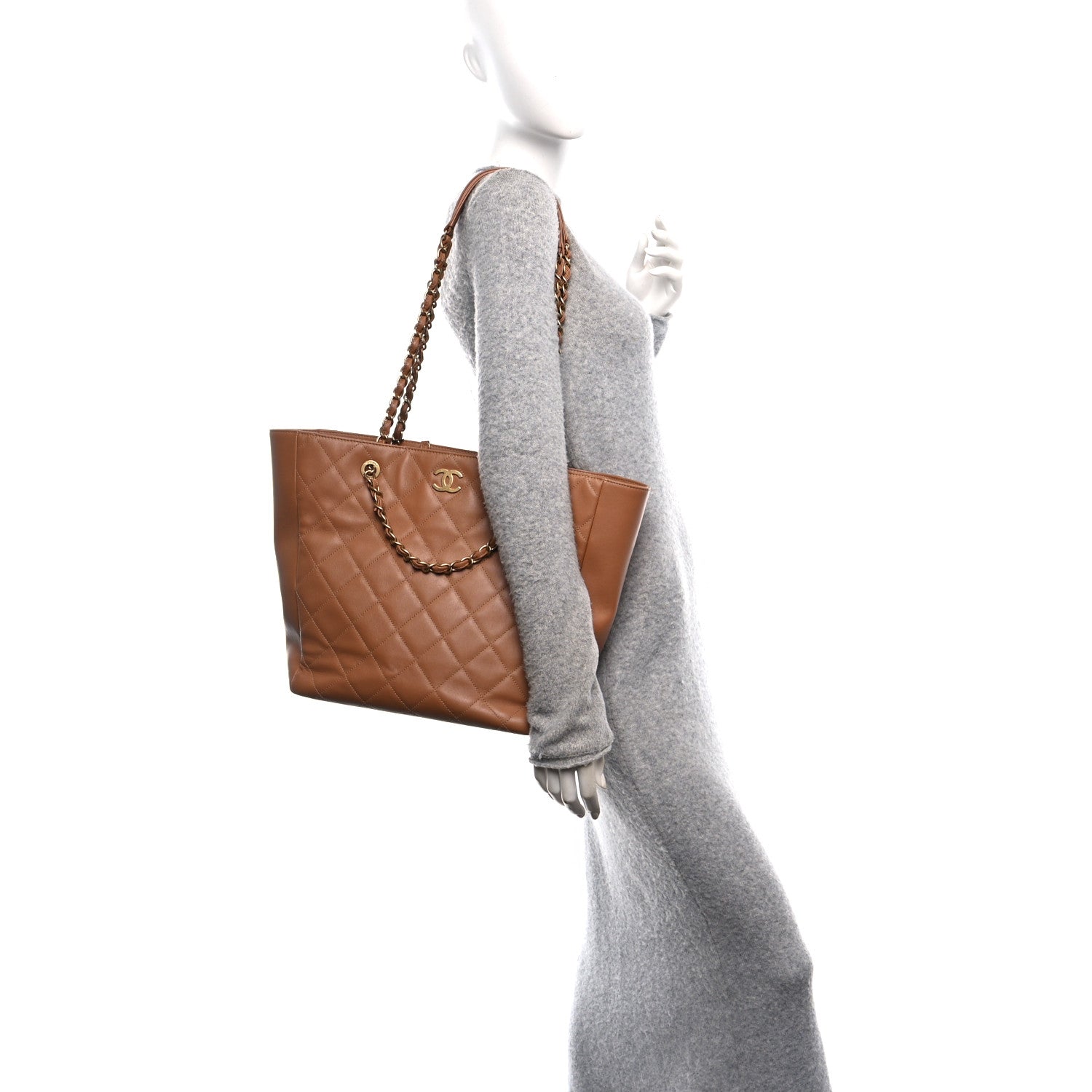 Chanel Lambskin Quilted Shopping Tote Brown 2 of 10