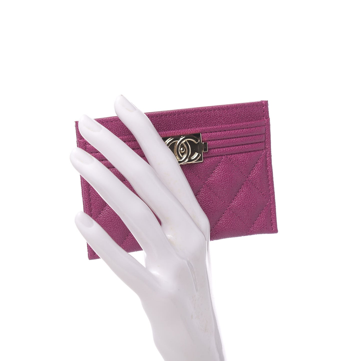 Caviar Quilted Boy Card Holder Fuchsia