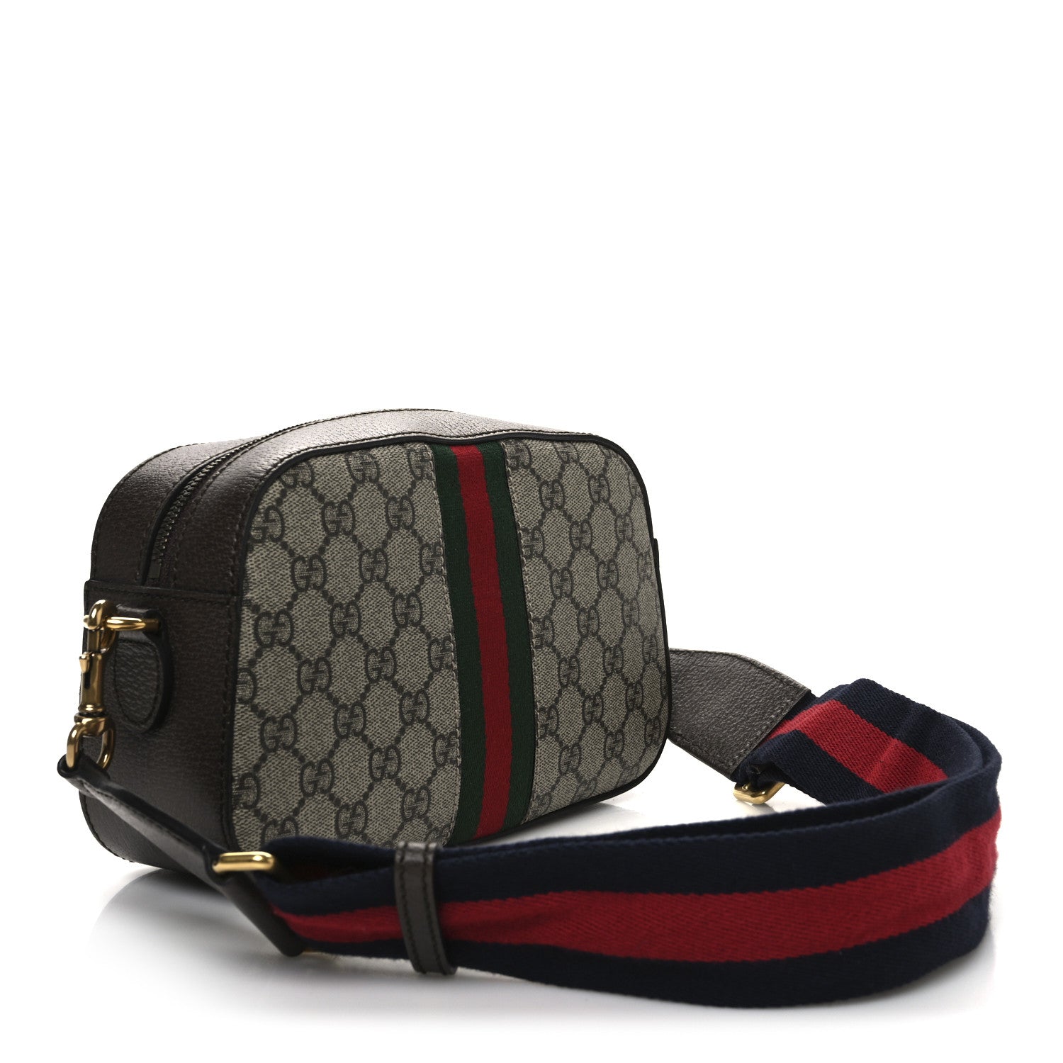 Gucci GG Supreme Monogram Textured Dollar Calfskin Web Ophidia Small Crossbody Bag Beige Ebony New Acero 3 of 10