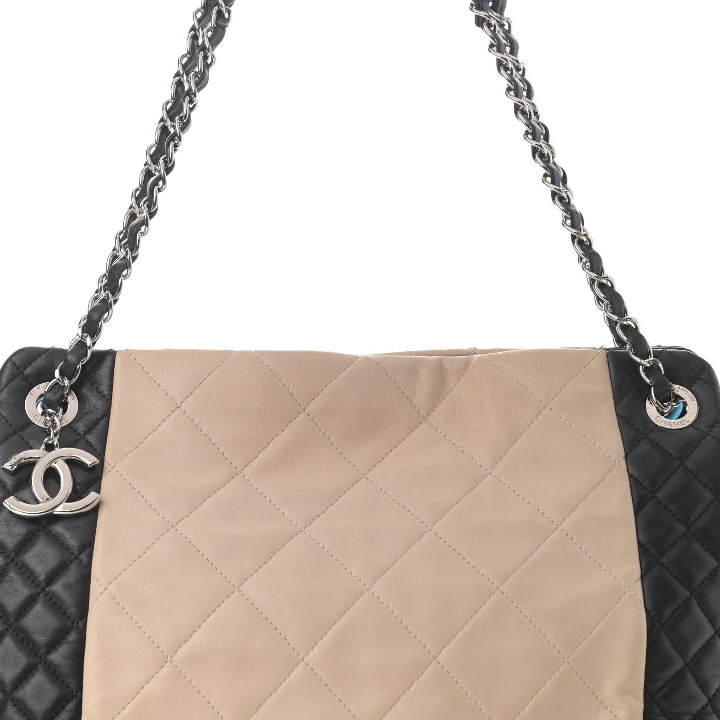 Lambskin Quilted CC Shopping Tote Black Rose Clair