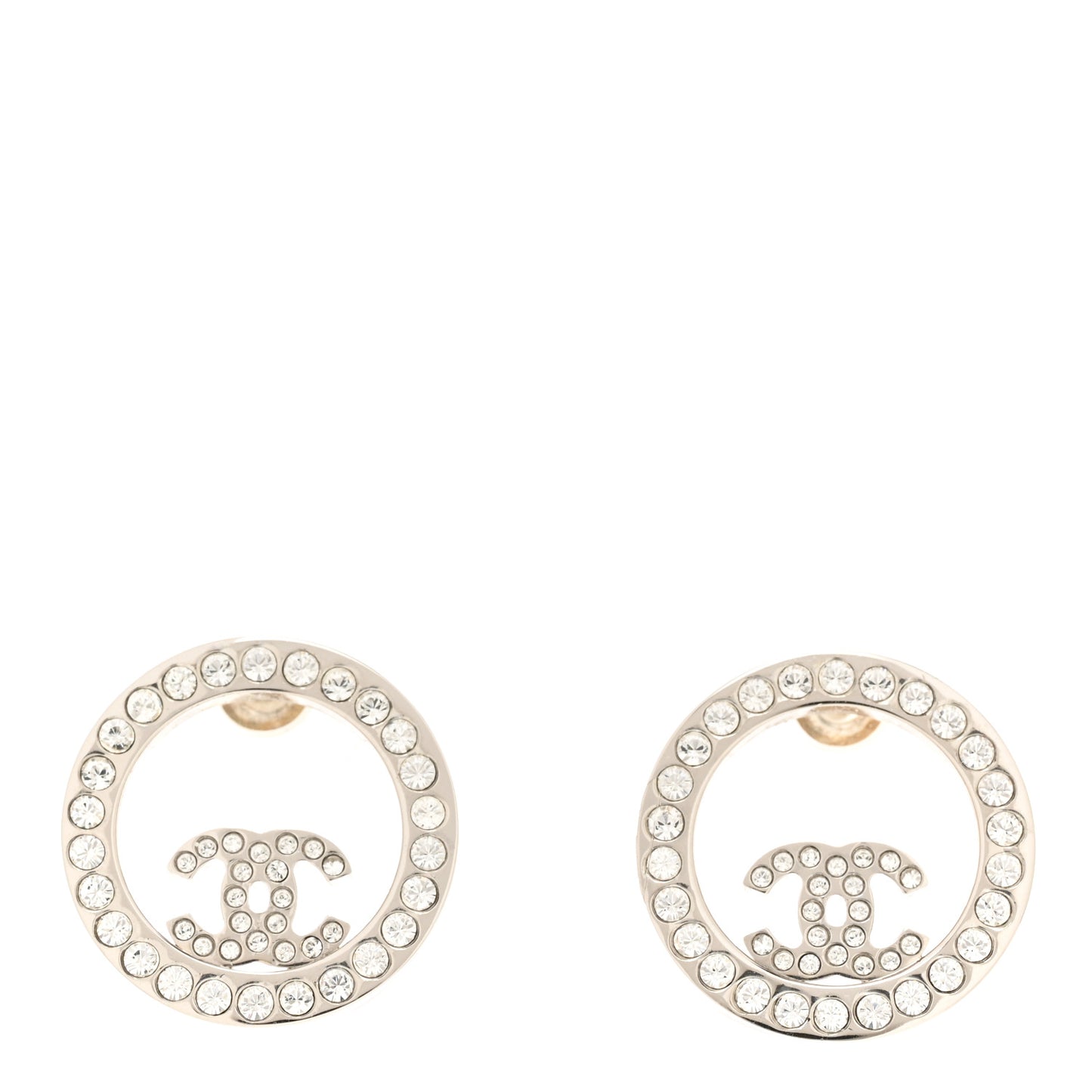 Crystal CC Round Earrings Silver
