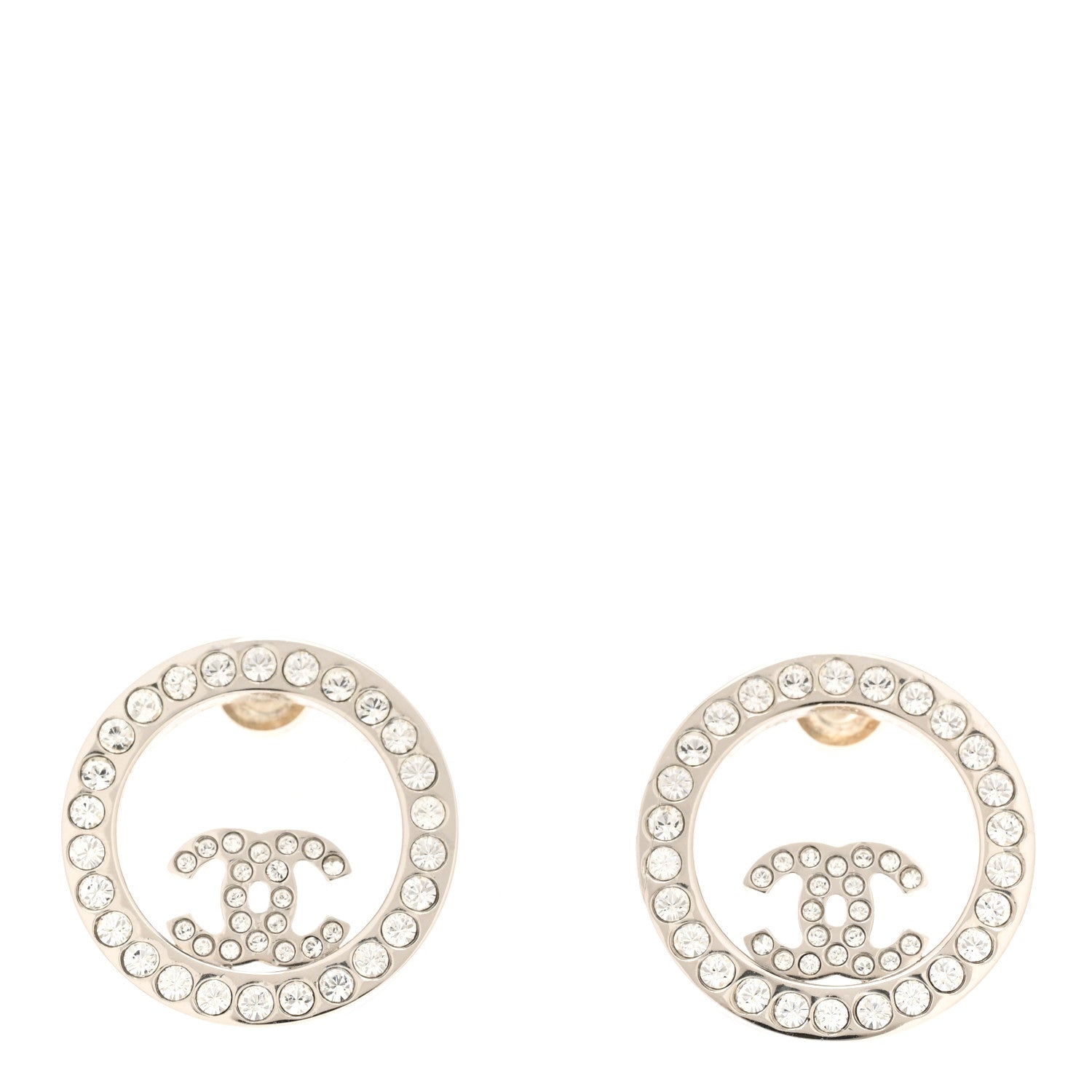 Chanel Crystal CC Round Earrings Silver 1 of 4