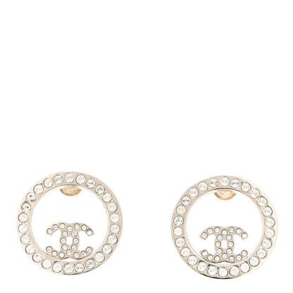 Chanel Crystal CC Round Earrings Silver 1 of 4