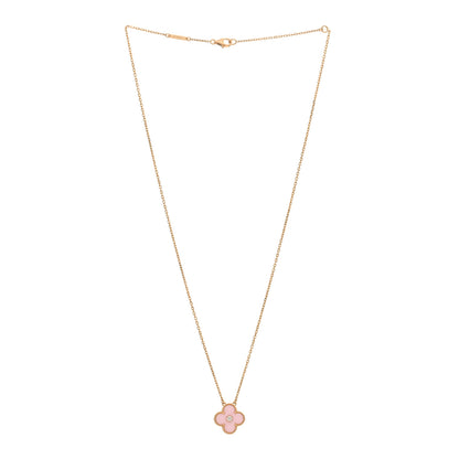 Van Cleef & Arpels 18K Rose Gold Diamond Pink Porcelain Vintage Alhambra Pendant Necklace 2 of 3