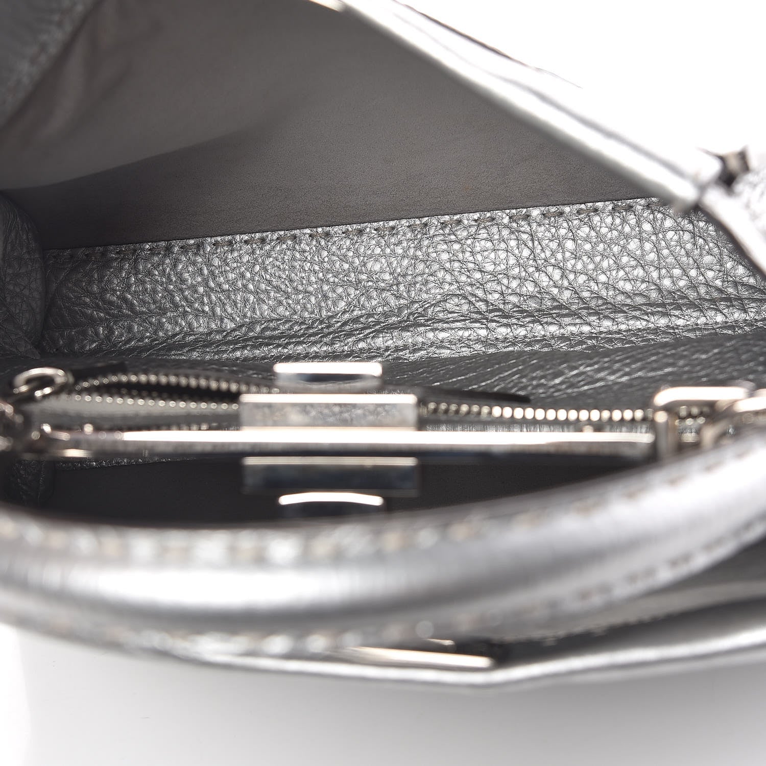 Fendi Cuoio Romano Lux Selleria Medium Peekaboo Iconic Satchel Argento 6 of 12