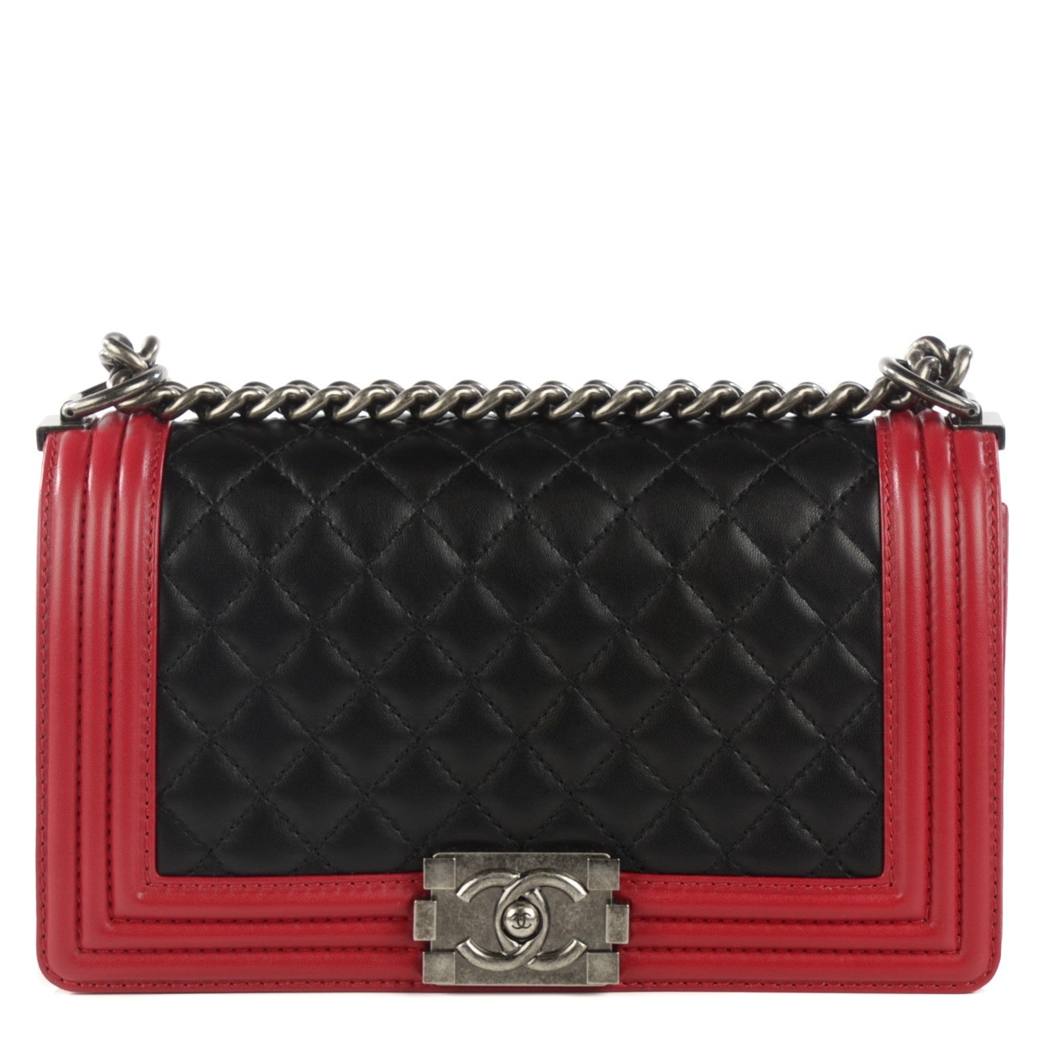 Chanel Lambskin Quilted Medium Boy Flap Black Red 1 of 9