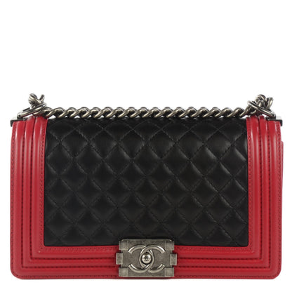 Chanel Lambskin Quilted Medium Boy Flap Black Red 1 of 9