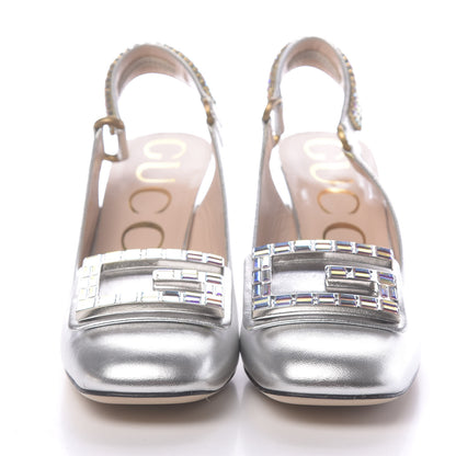 Gucci Metallic Nappa Crystal Square G Madelyn Slingbacks 36 Silver 2 of 10