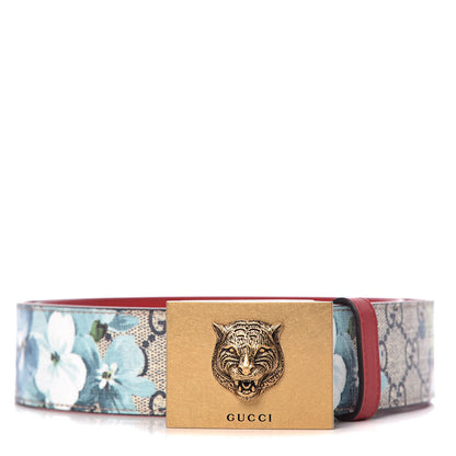 Gucci GG Plus Monogram Blooms Plaque Belt 80 32 Blue 1 of 6