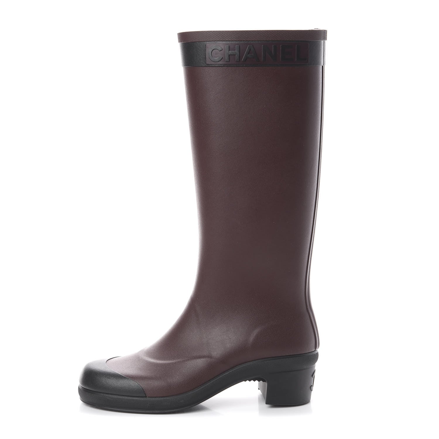 Chanel Rubber Logo Rain Boots 41 Burgundy Black 1 of 6