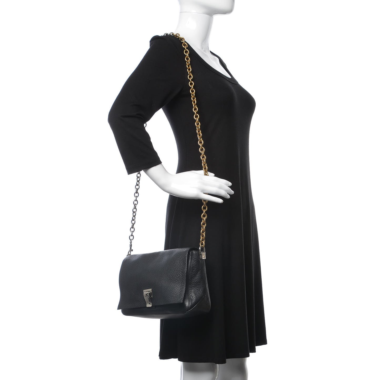 Pebbled Calfskin Small Courier Black