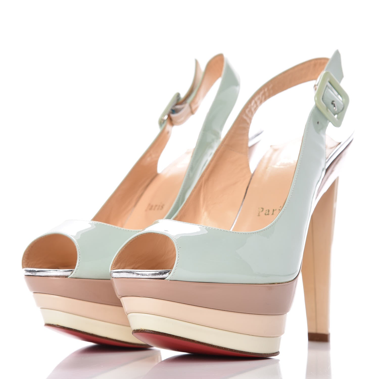 Christian Louboutin Patent 123 Scarpe 140 Platform Slingbacks 38.5 Ice Blue 3 of 11