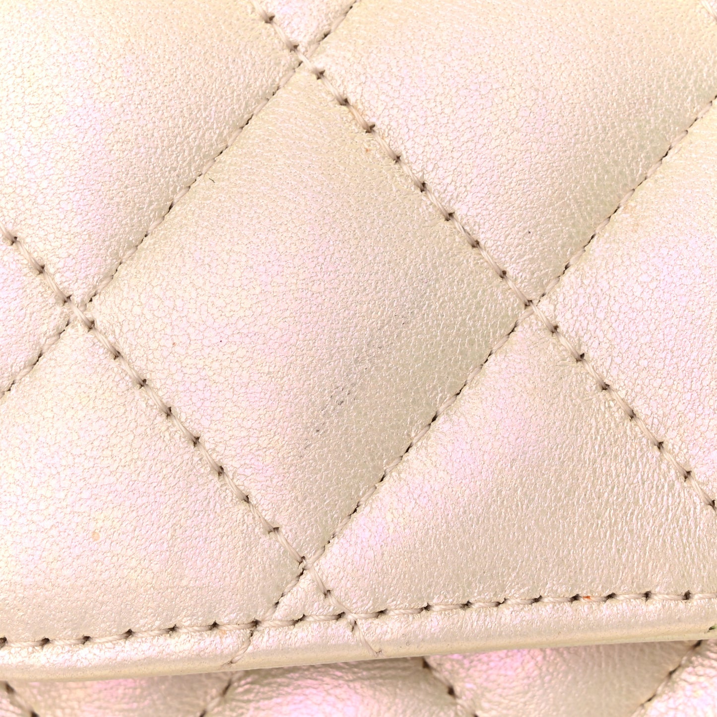 Iridescent Lambskin Quilted Mini Rectangular Flap Ivory