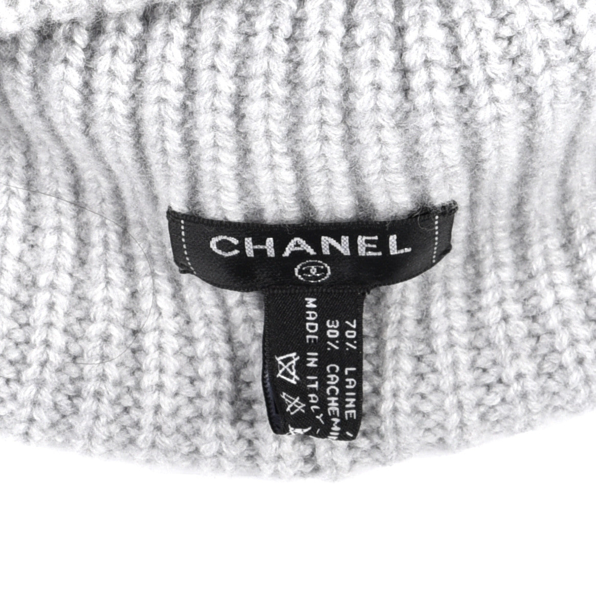 Wool Cashmere CC Beanie Hat Light Grey Fuchsia