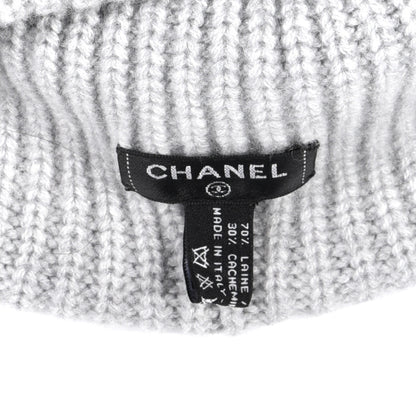 Chanel Wool Cashmere CC Beanie Hat Light Grey Fuchsia 5 of 5
