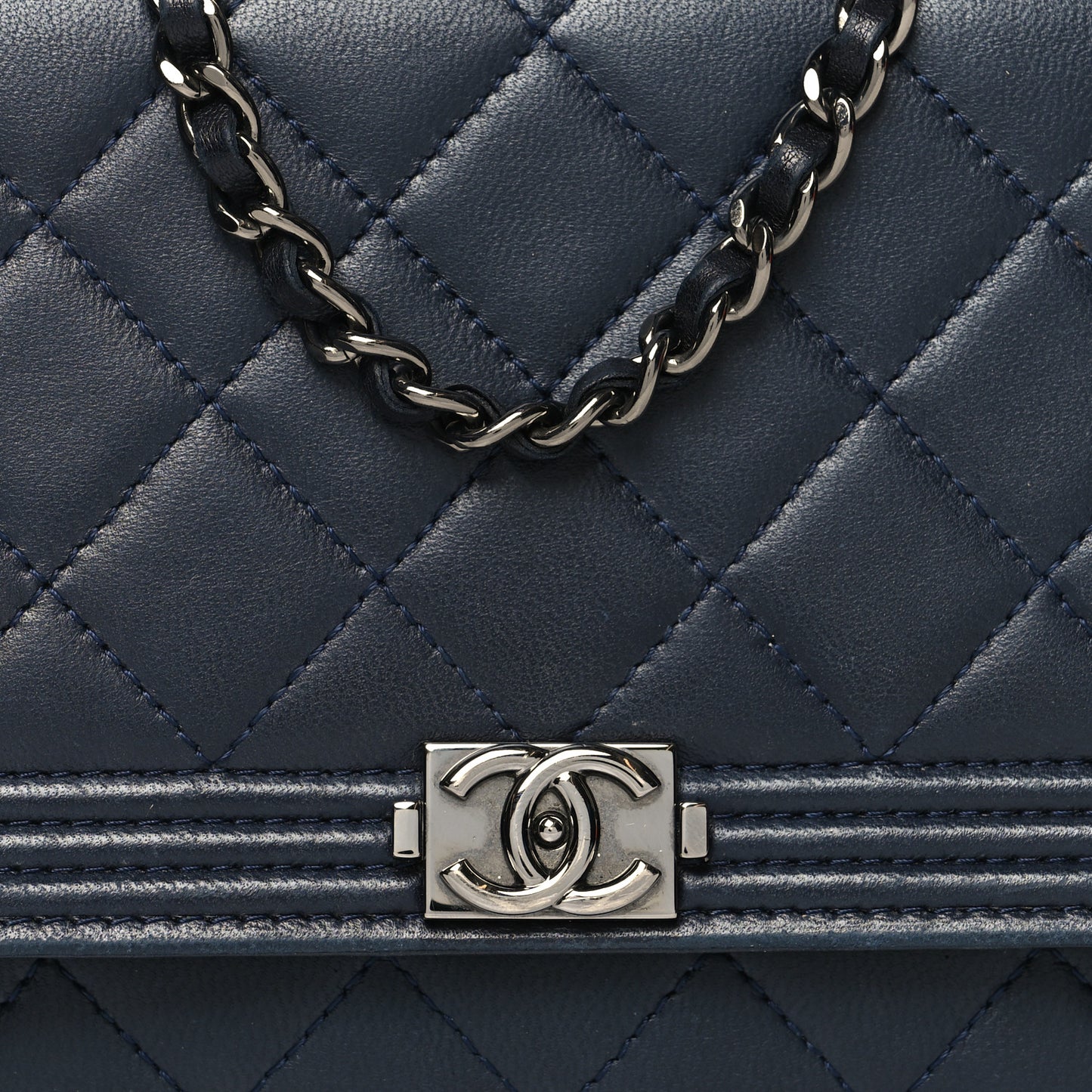 Lambskin Quilted Boy Wallet On Chain WOC Navy Blue