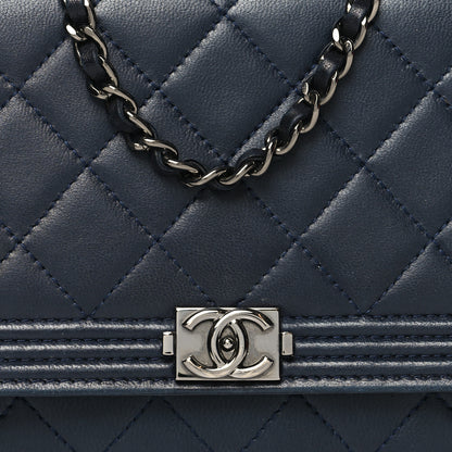 Chanel Lambskin Quilted Boy Wallet On Chain WOC Navy Blue 9 of 16
