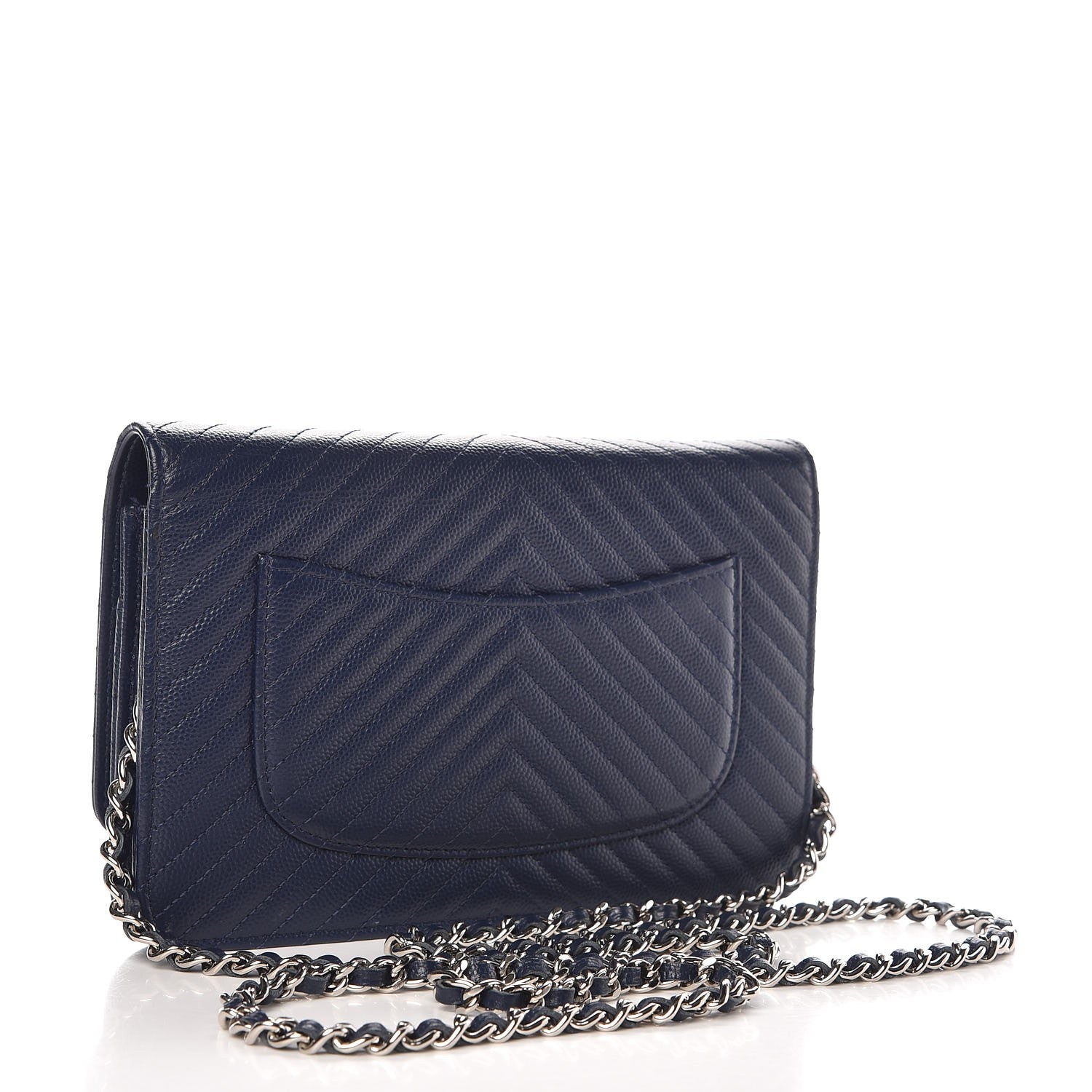 Chanel Caviar Chevron Quilted Wallet On Chain WOC Navy 3 of 8