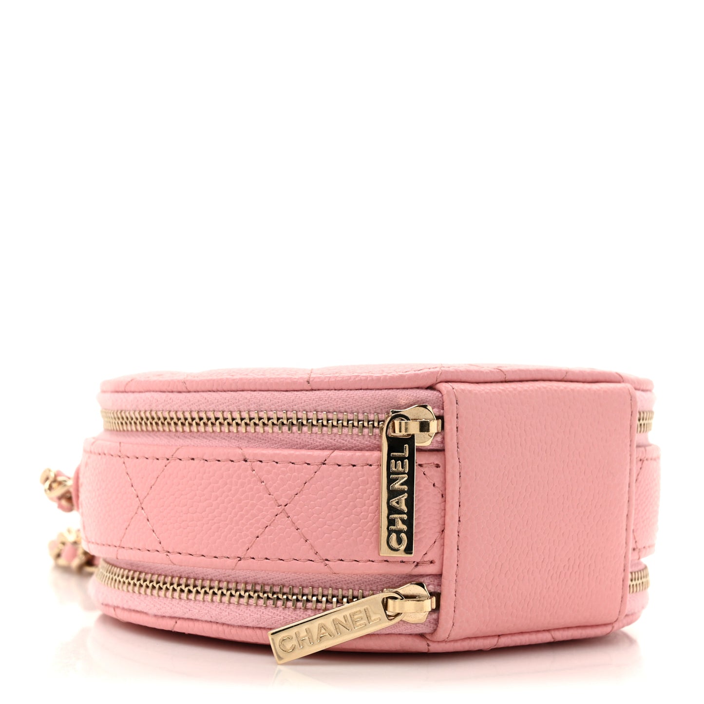 Caviar Quilted Round Handle With Care Vanity With Chain Pink