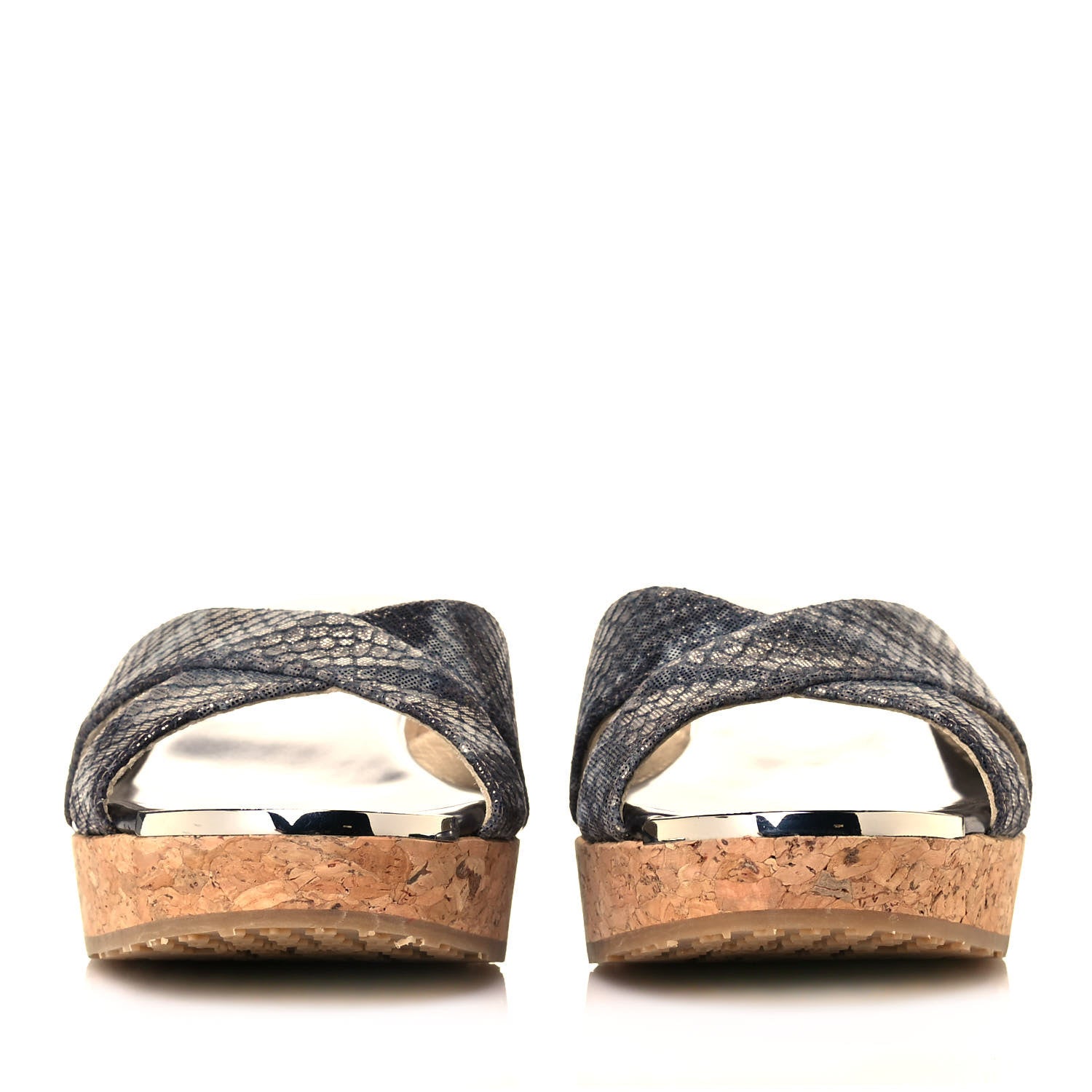 Jimmy Choo Metallic Snake Print Panna Cork Wedge Sandals 37 Anthracite 2 of 8