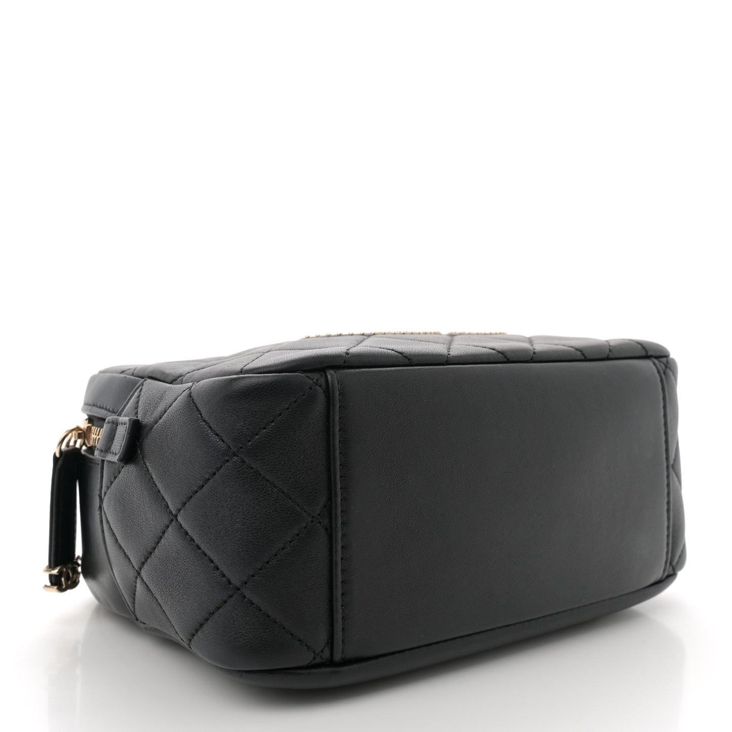 Lambskin Quilted Studded Quilted Vanity Case With Chain Black