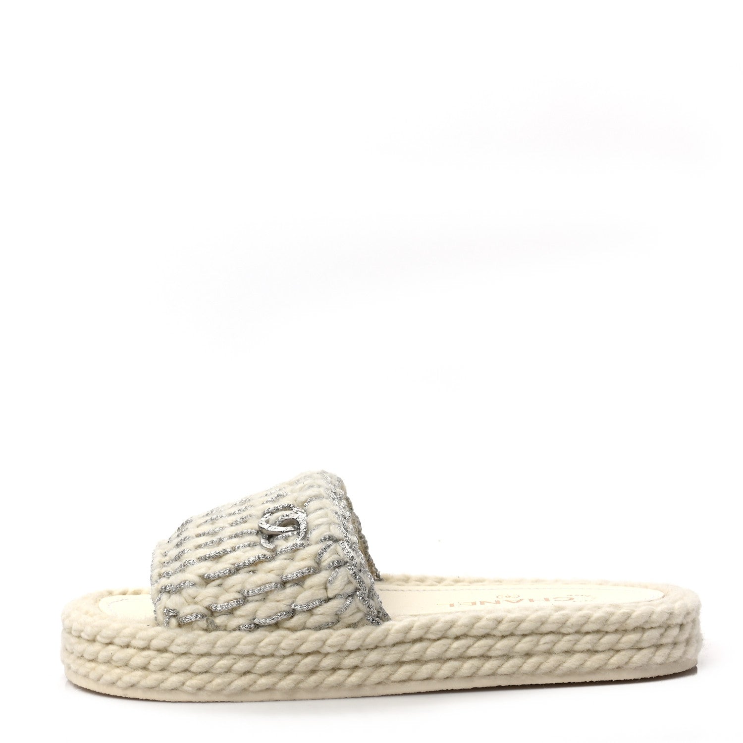 Chanel Braided Knit CC Mules 37 Ecru 1 of 8