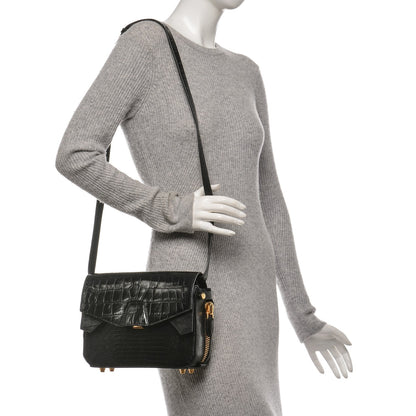 Alexander Wang Crocodile Embossed Patent Calfskin Tri-Fold Shoulder Bag Black 8 of 12