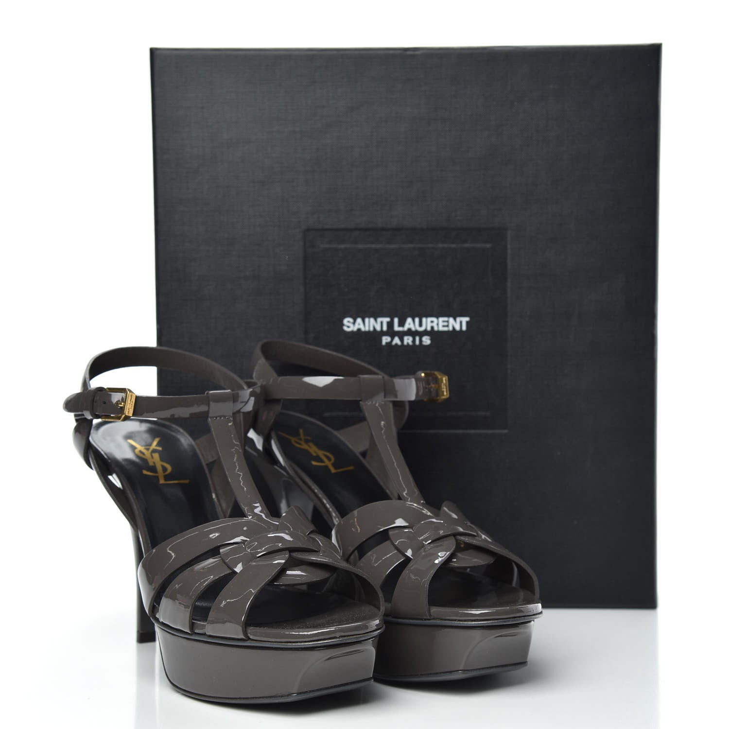 Saint Laurent Patent Tribute 75 Platform Sandals 37 Medium Grey 11 of 11
