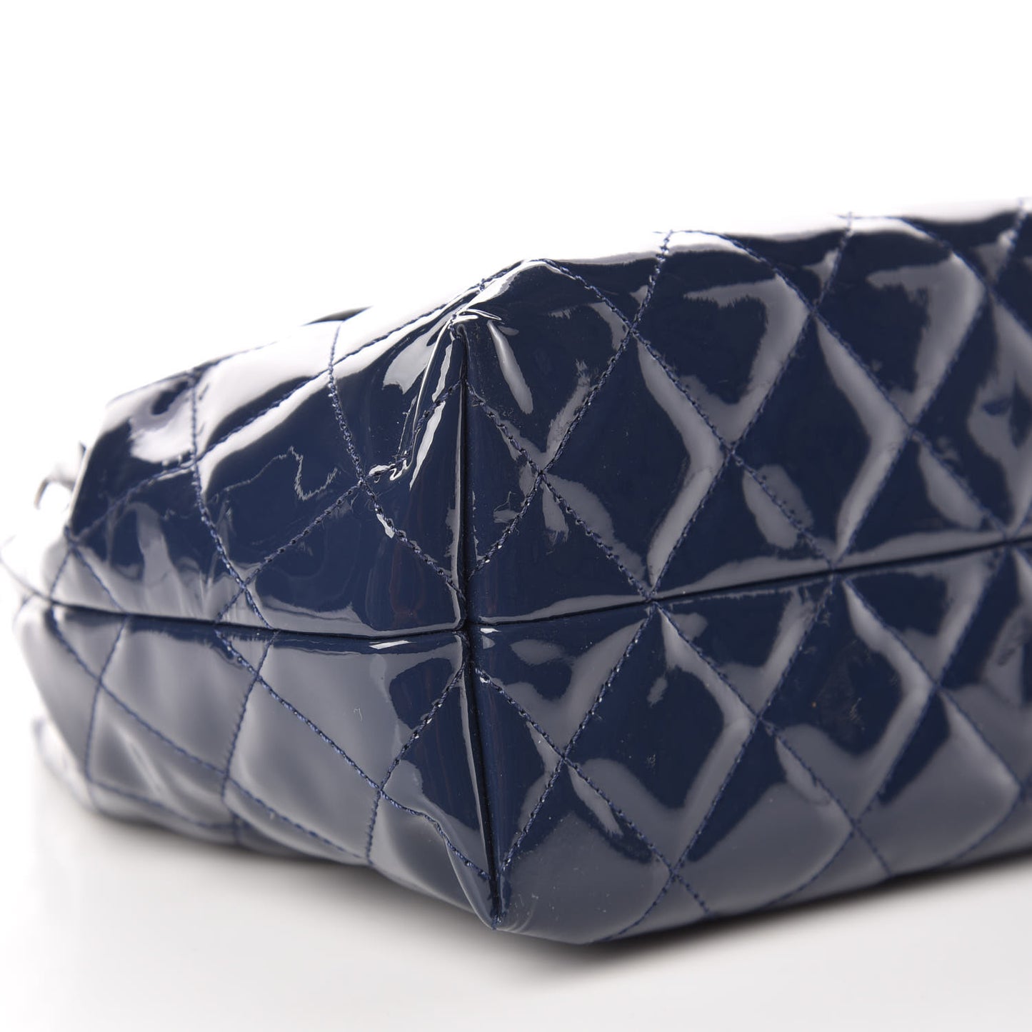Patent Quilted Large Coco Shine Accordion Flap Dark Navy Blue