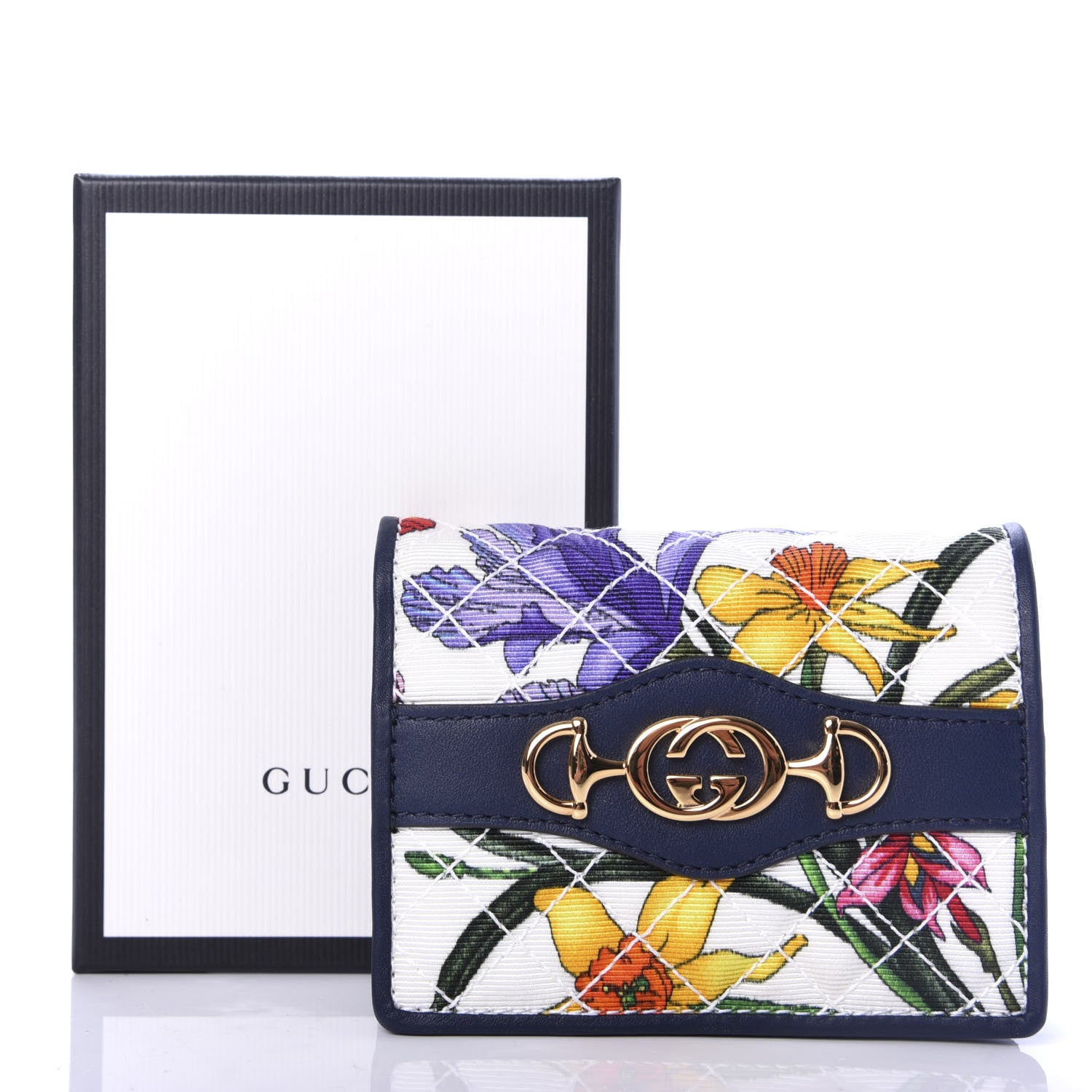Gucci Canvas Flora Floral Trapuntata Zumi Card Case Wallet Great White Multicolor Blue Agata 7 of 7