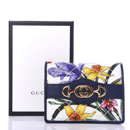 Gucci Canvas Flora Floral Trapuntata Zumi Card Case Wallet Great White Multicolor Blue Agata 7 of 7