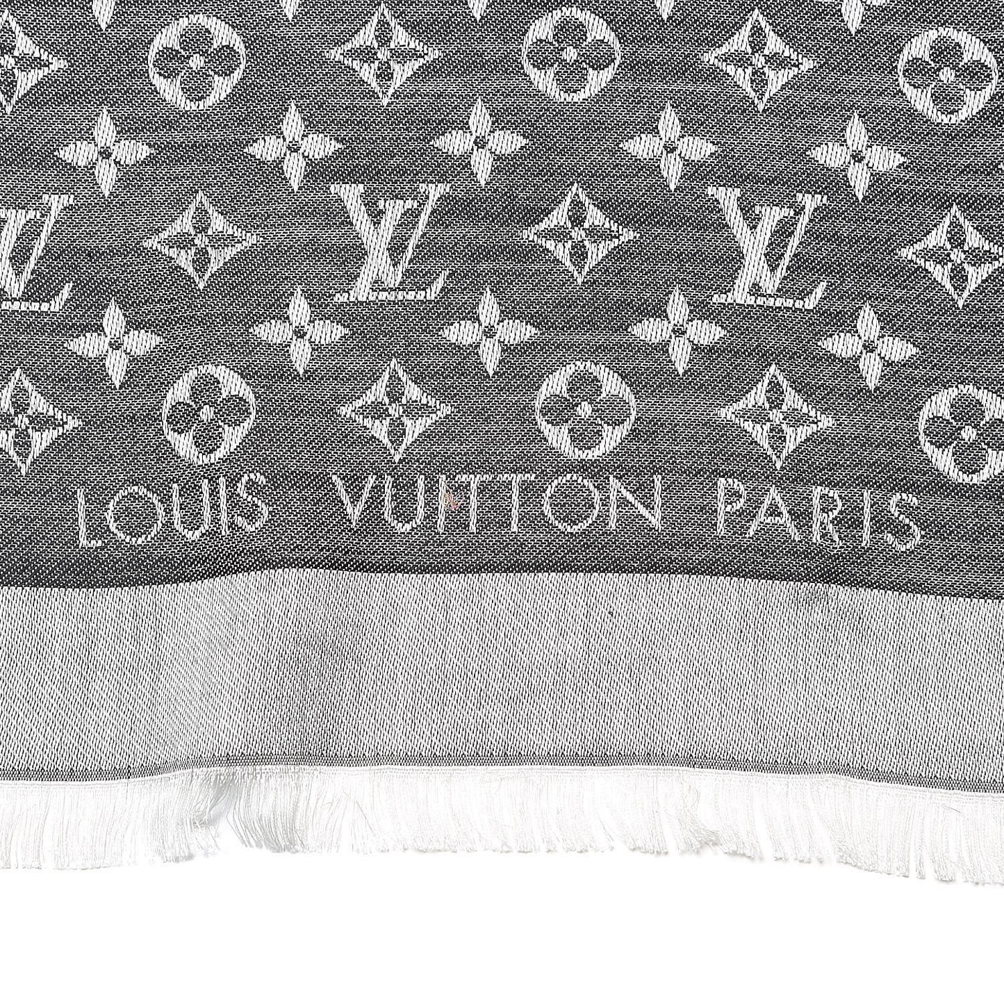 Wool Silk Monogram Denim Shawl Black