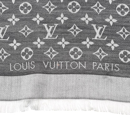 Louis Vuitton Wool Silk Monogram Denim Shawl Black 4 of 5