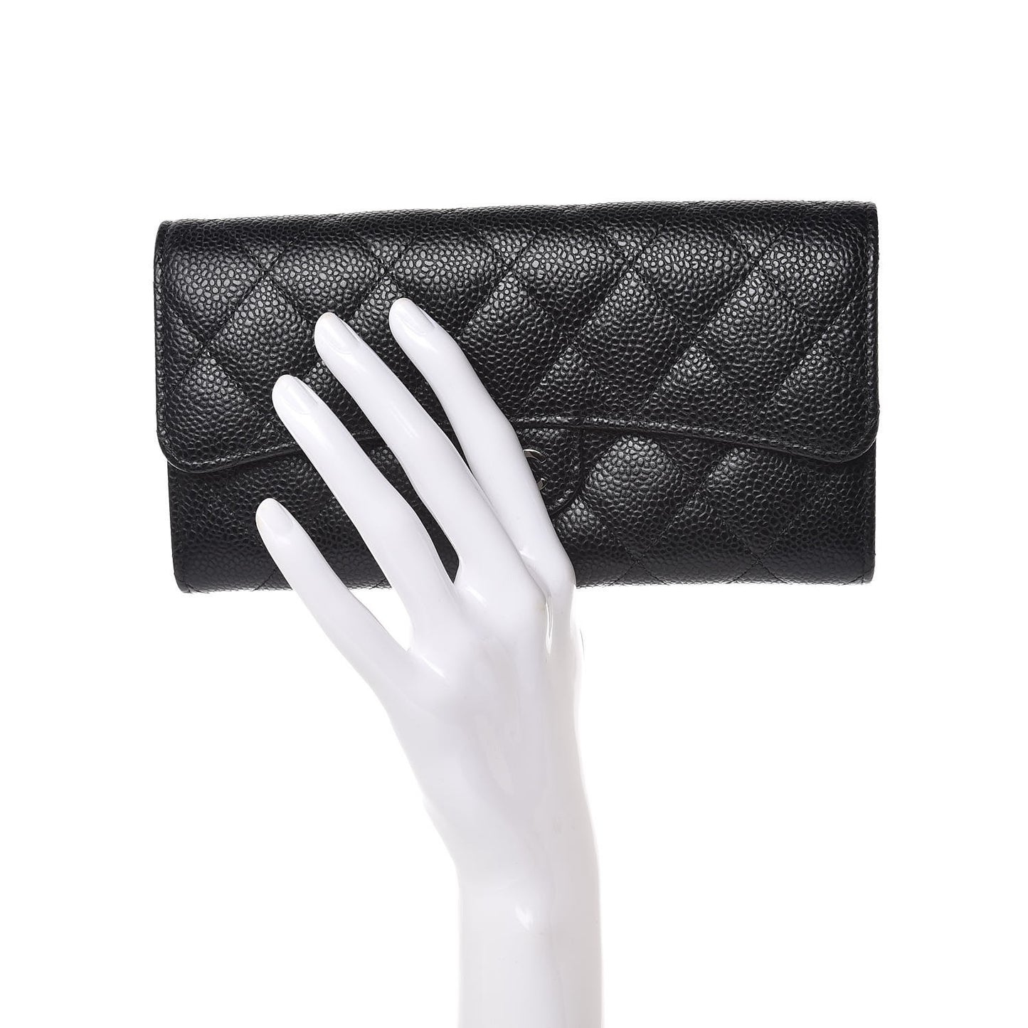 Caviar Quilted Large Gusset Flap Wallet Black