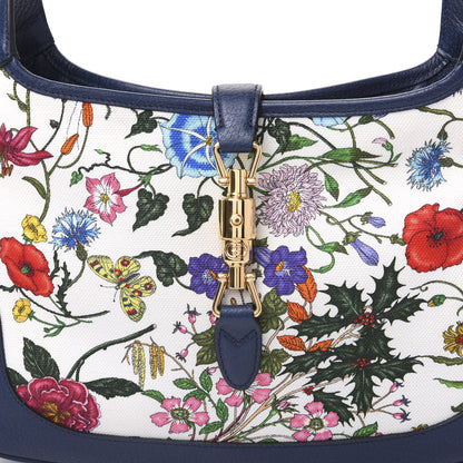 Gucci Canvas Flora Medium Jackie Hobo Blue Agata 7 of 9