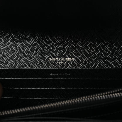 Saint Laurent Grain De Poudre Matelasse Chevron Monogram Flap Wallet Black 6 of 8