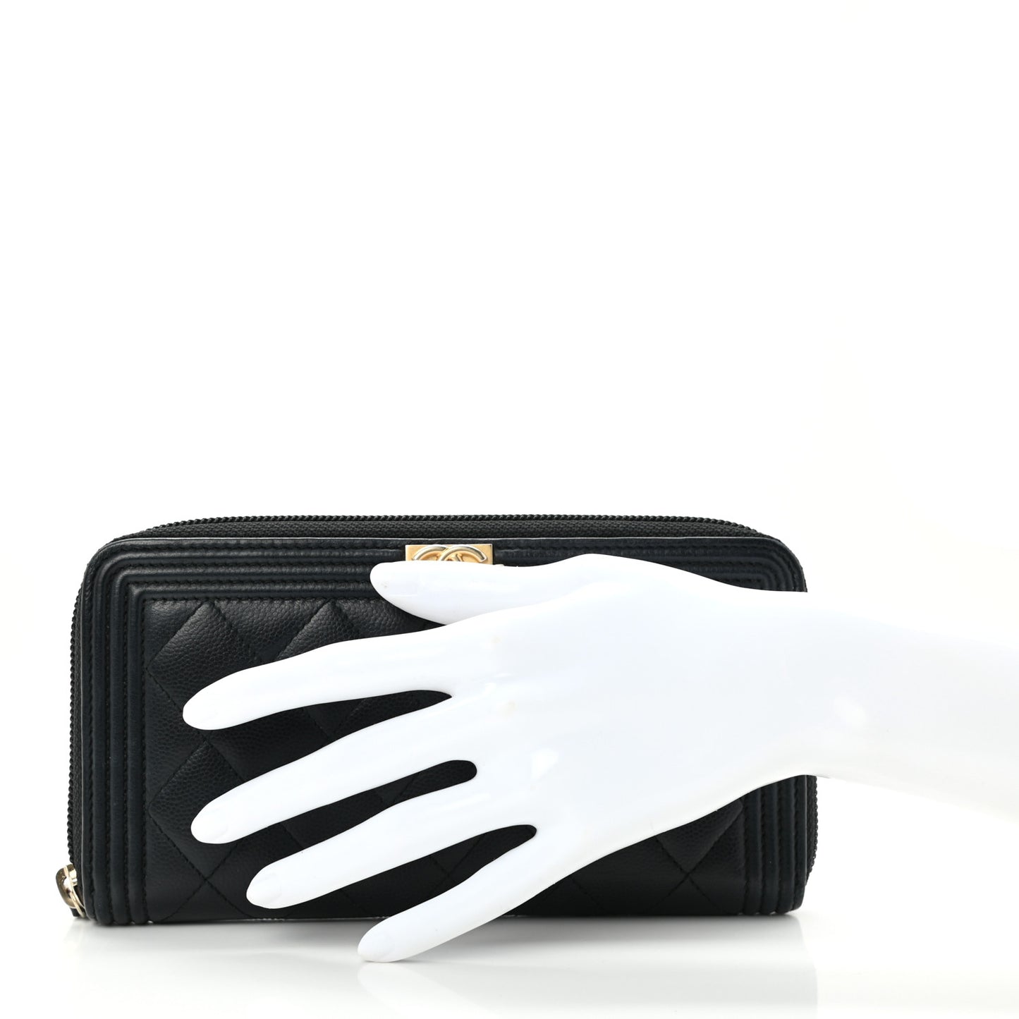 Caviar Quilted Boy Long Zip Around Wallet Black