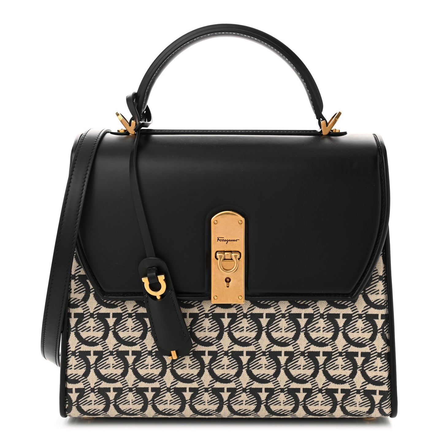 Canvas Calfskin Gancini Medium Boxyz Black Beige
